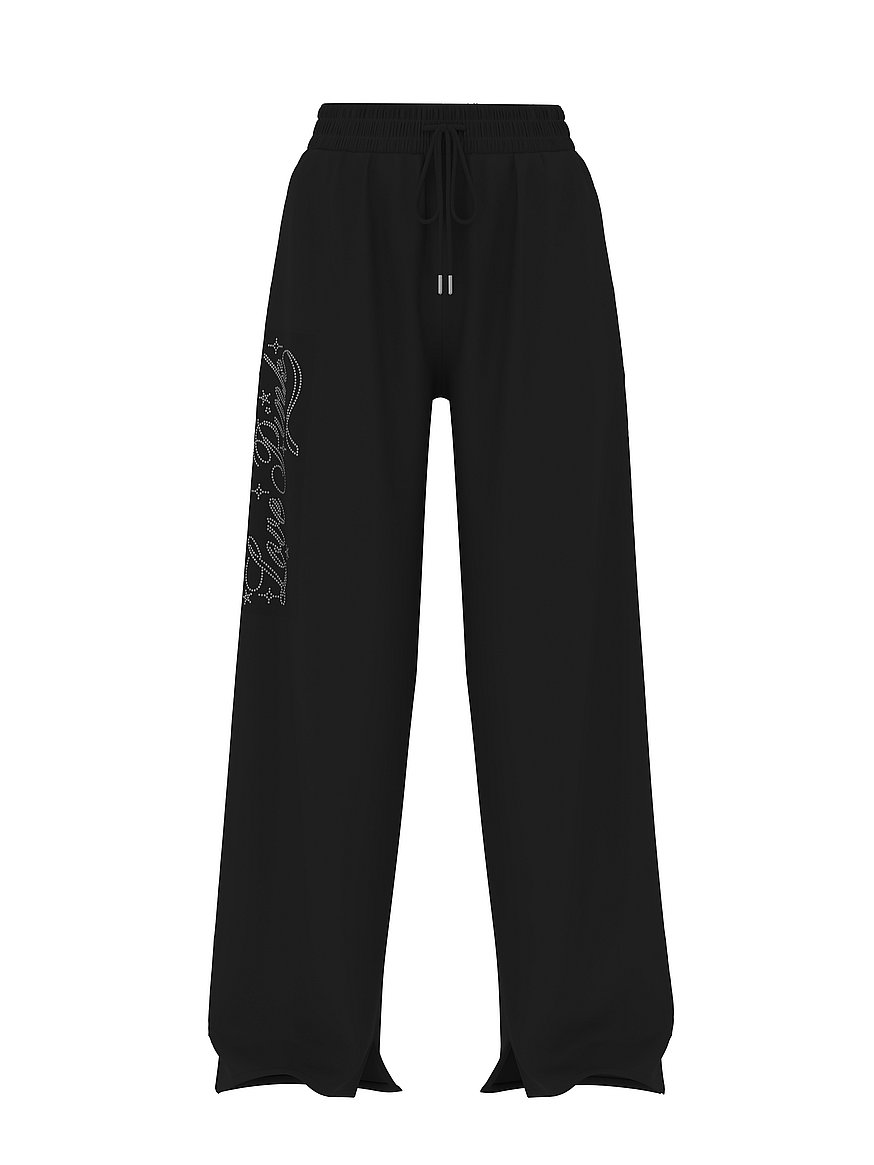 Ivy Fleece Wide-Leg Split-Hem Sweatpants