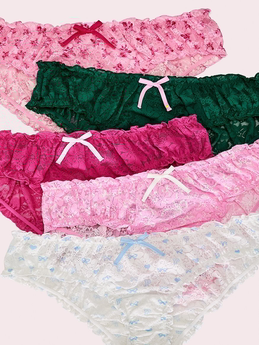 PINK x LoveShackFancy Holiday Bow 5-Pack Cheeky Panties
