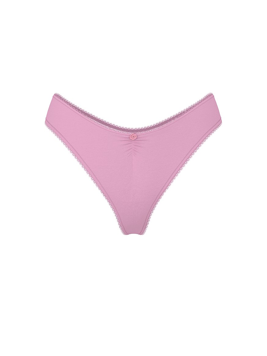 Stretch Cotton Heart Lace High-Leg Scoop Thong Panty