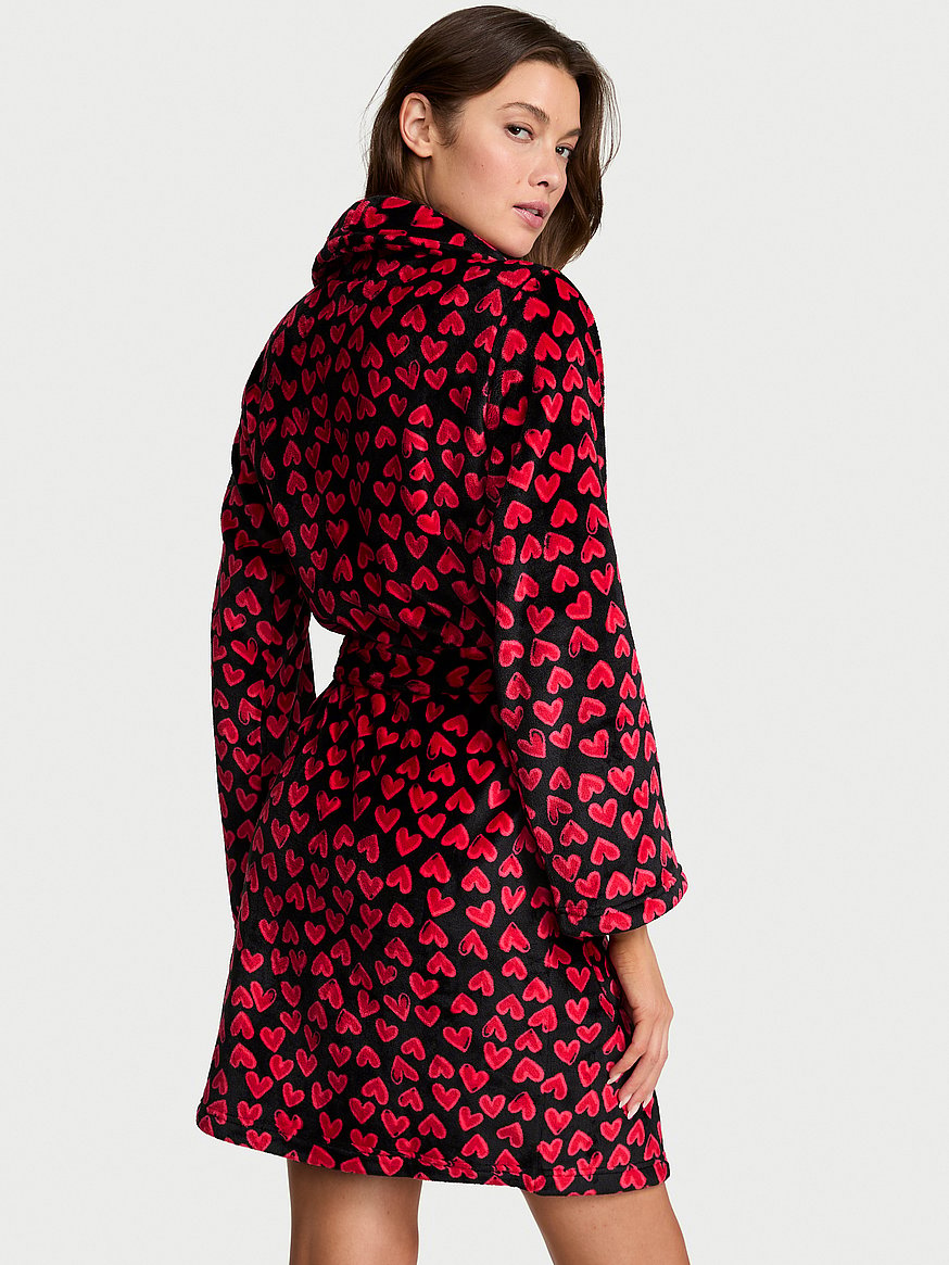 Buy Cozy Plush Robe, Black W Lipstick Scattered Hearts - Order