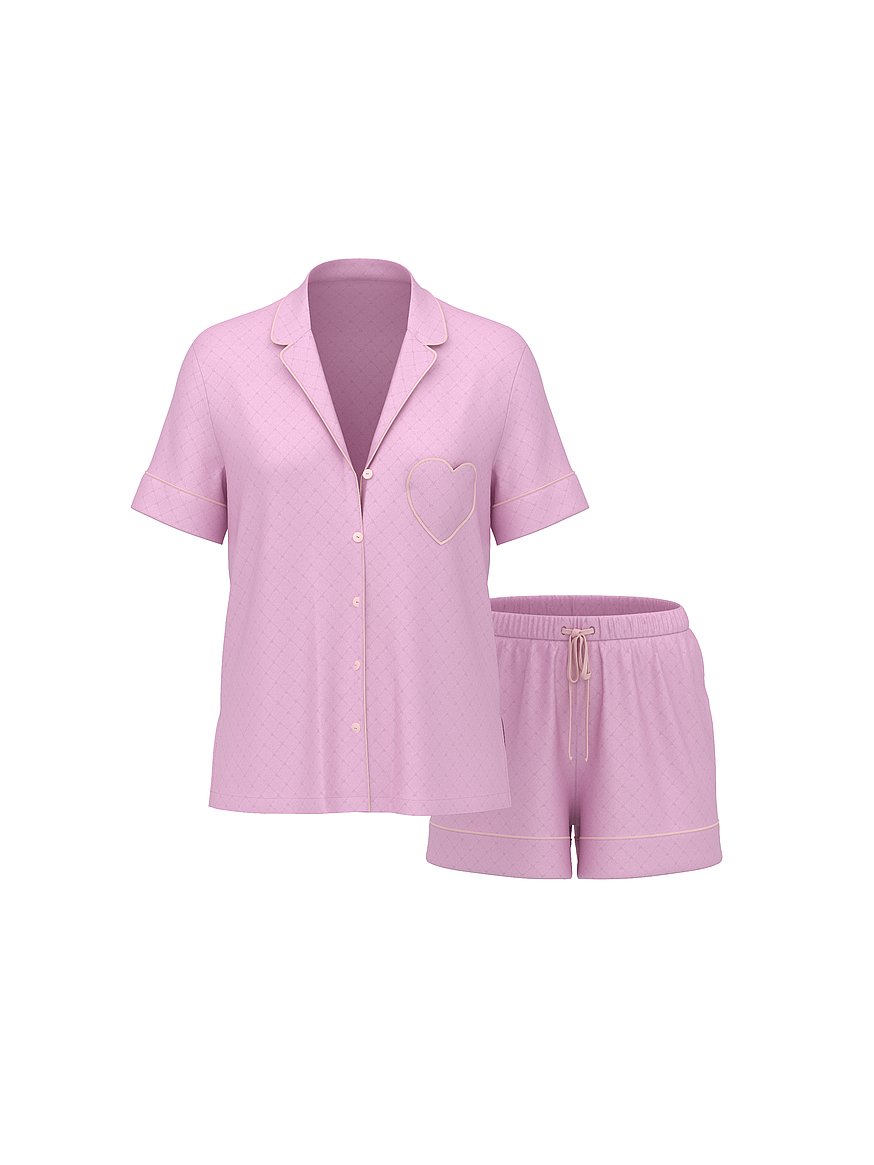 Buy Signature Satin Heart Short Pajama Set, Bikini Pink Jacquard W