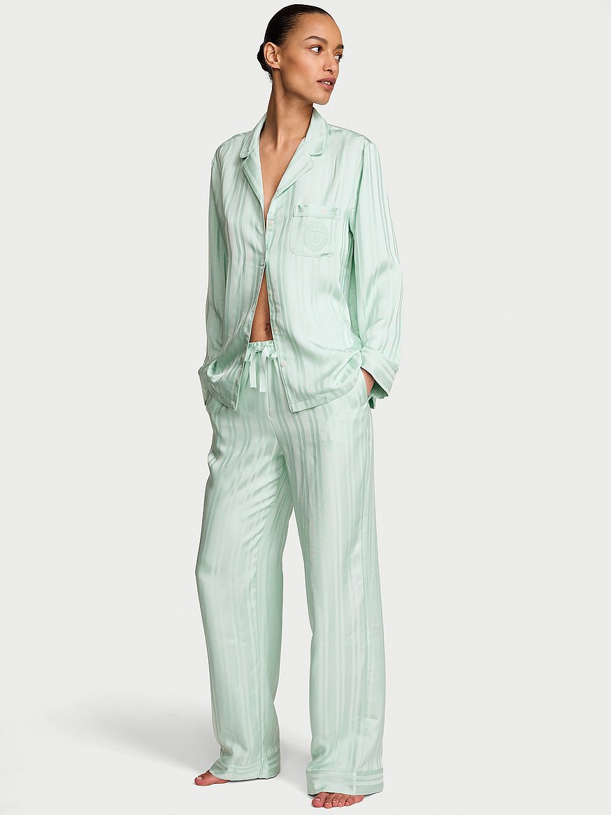 Buy Signature Satin Long Pajama Set, Coconut White Flamingos