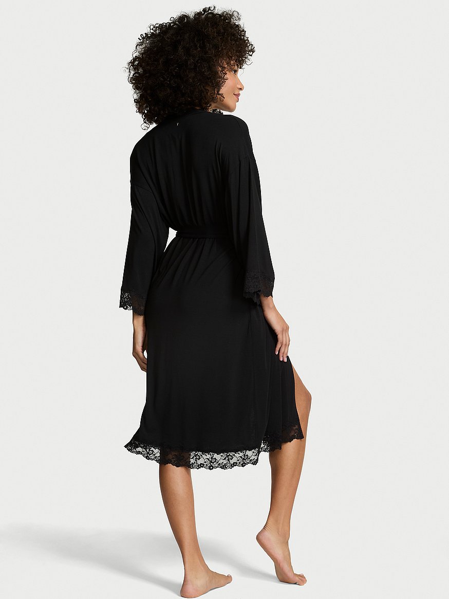 Buy SoSoft™ Modal Lace-Trim Robe, Black - Order Robes online