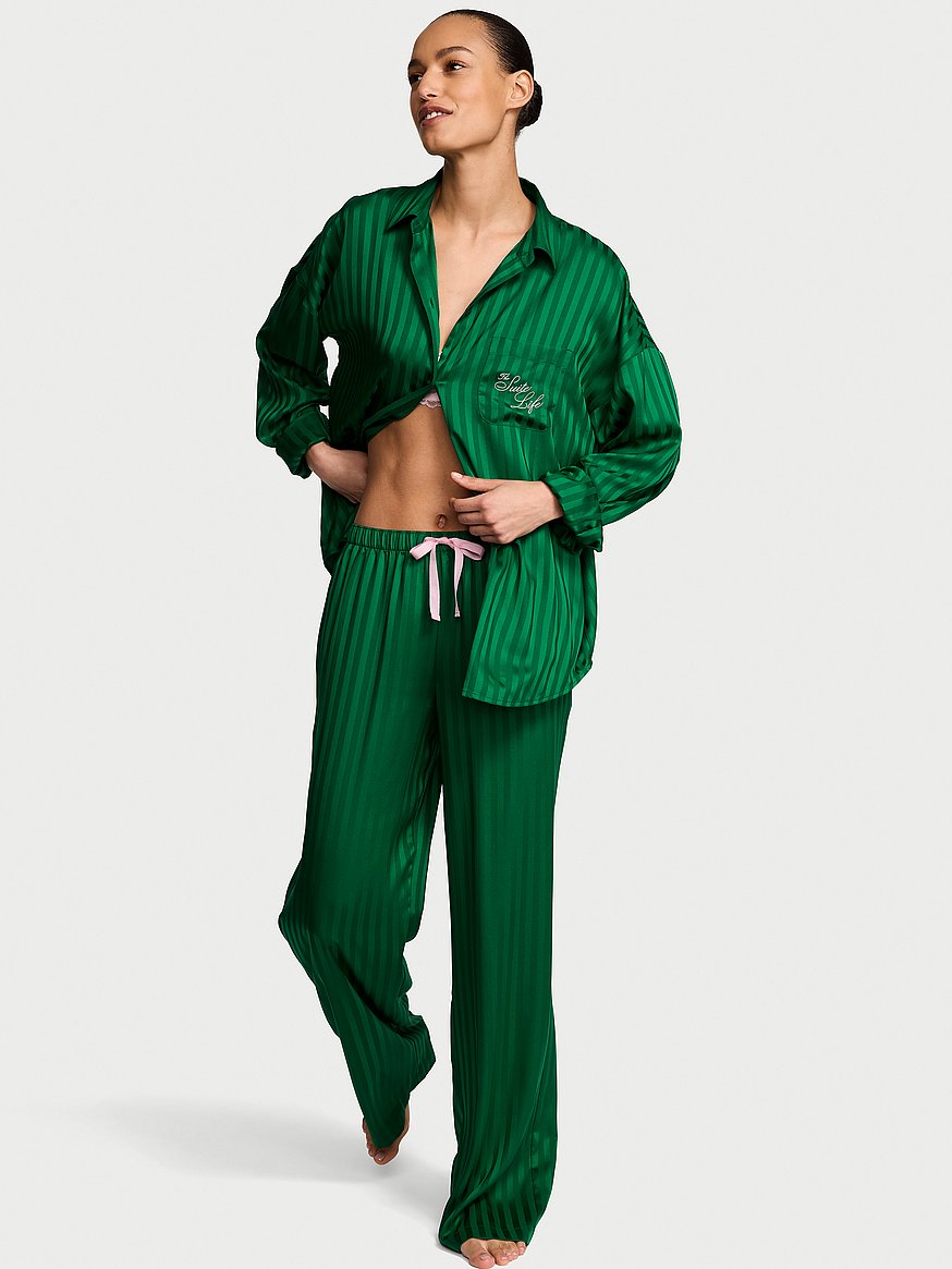 Buy Signature Satin Oversized Long Pajama Set, Prettiest Pine