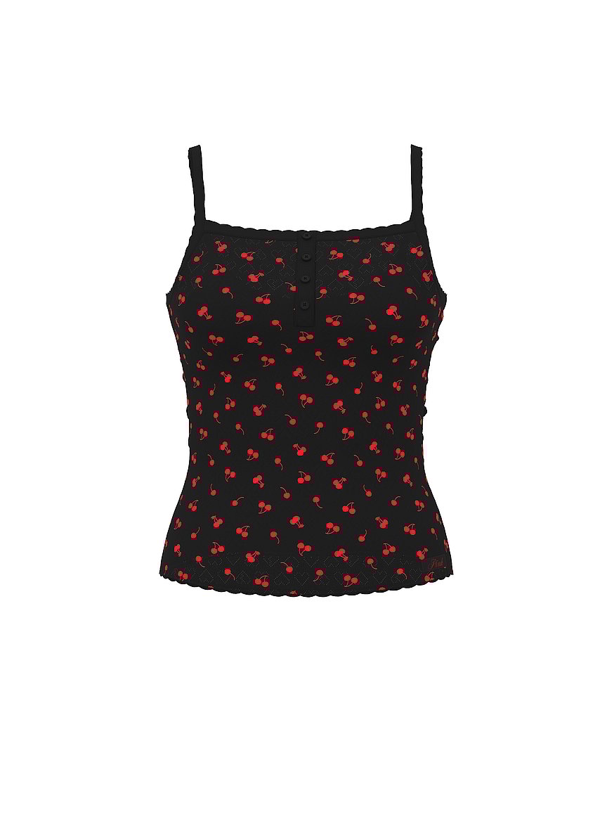 Buy Pointelle Henley Cami, Black Cherries - Order Pajama Tops