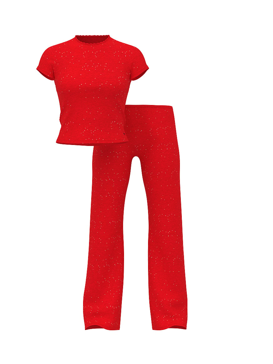 Buy Pointelle Tee & Pajama Pant Set, Heathered Bright Vermillion