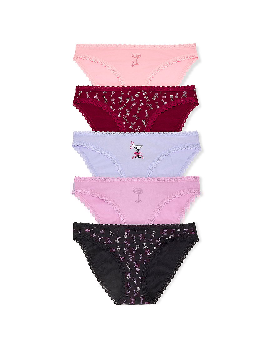 5-Pack Stretch Cotton Lace-Trim Bikini Panties