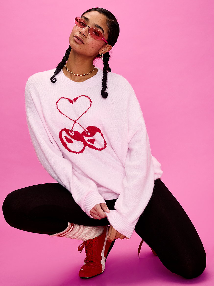 Buy Campus Knit Sweater, Pink Tulip Cherry V-Day - Order Sweaters