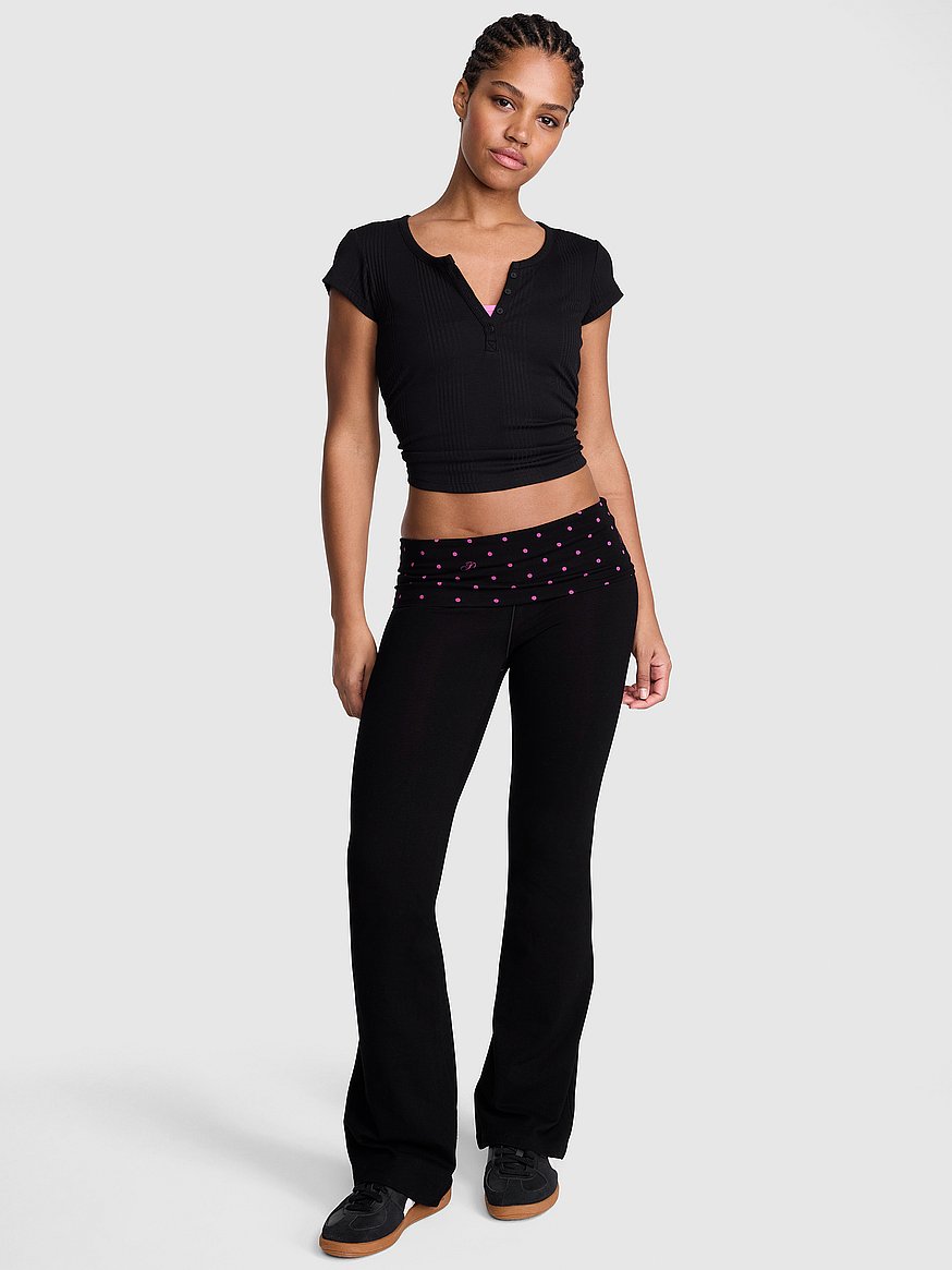 Buy All-Day Cotton™ Foldover Flare Leggings, Pure Black Polka Dot