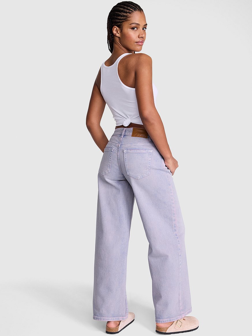 andmary Heart hip denim ピンクステッチ Buy Denim by PINK Mid-Rise Baggy Wide-Leg Jeans, Dollhouse Pink
