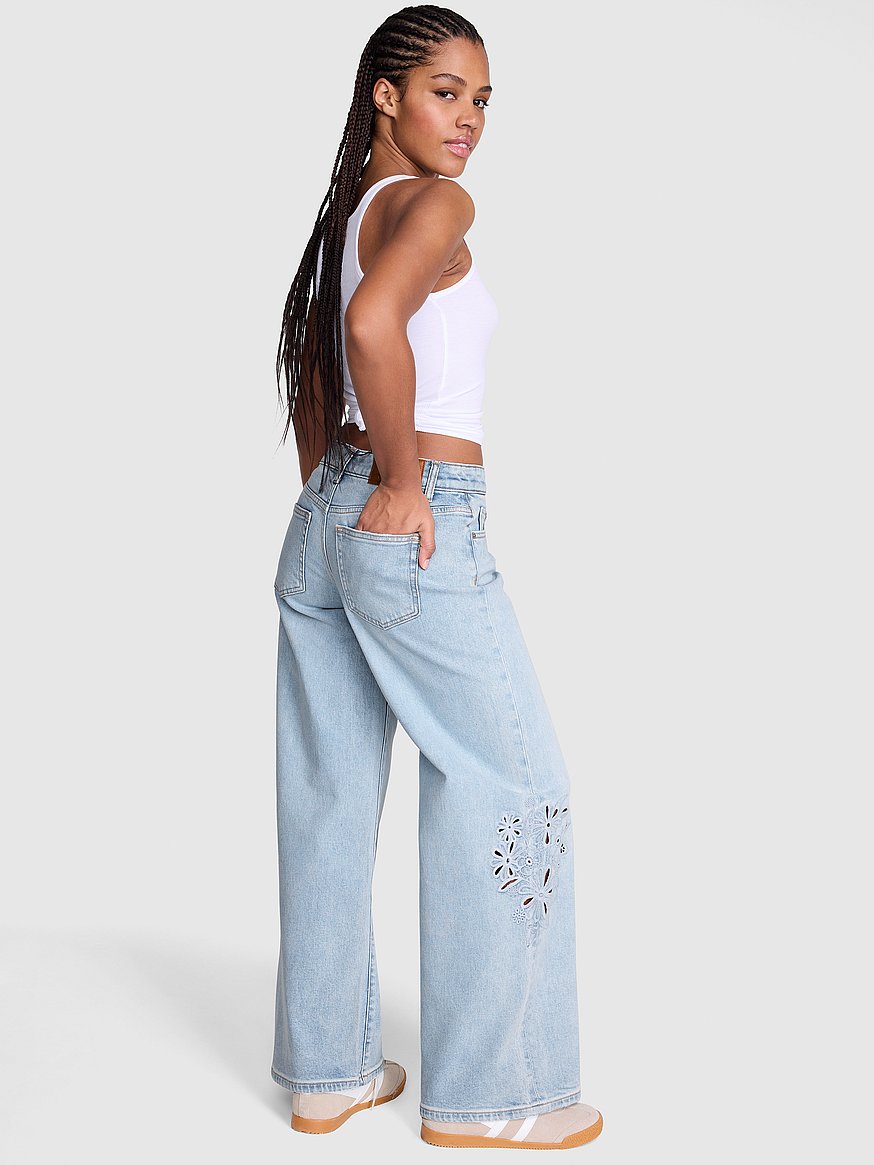Buy Denim by PINK Mid-Rise Baggy Wide-Leg Jeans, Festival Fade