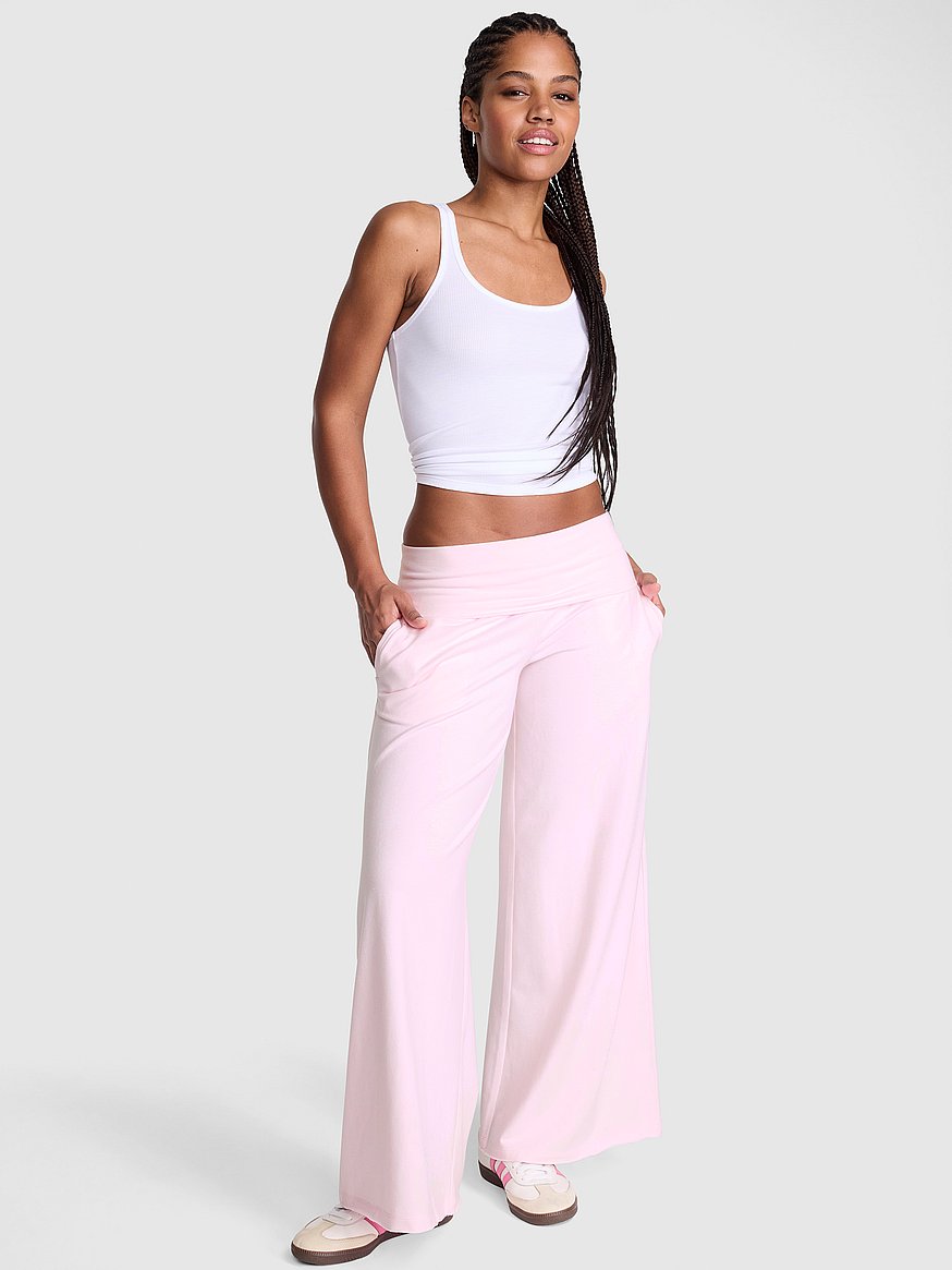Buy All-Day Cotton™ Foldover Wide-Leg Pants, Pink Tulip - Order