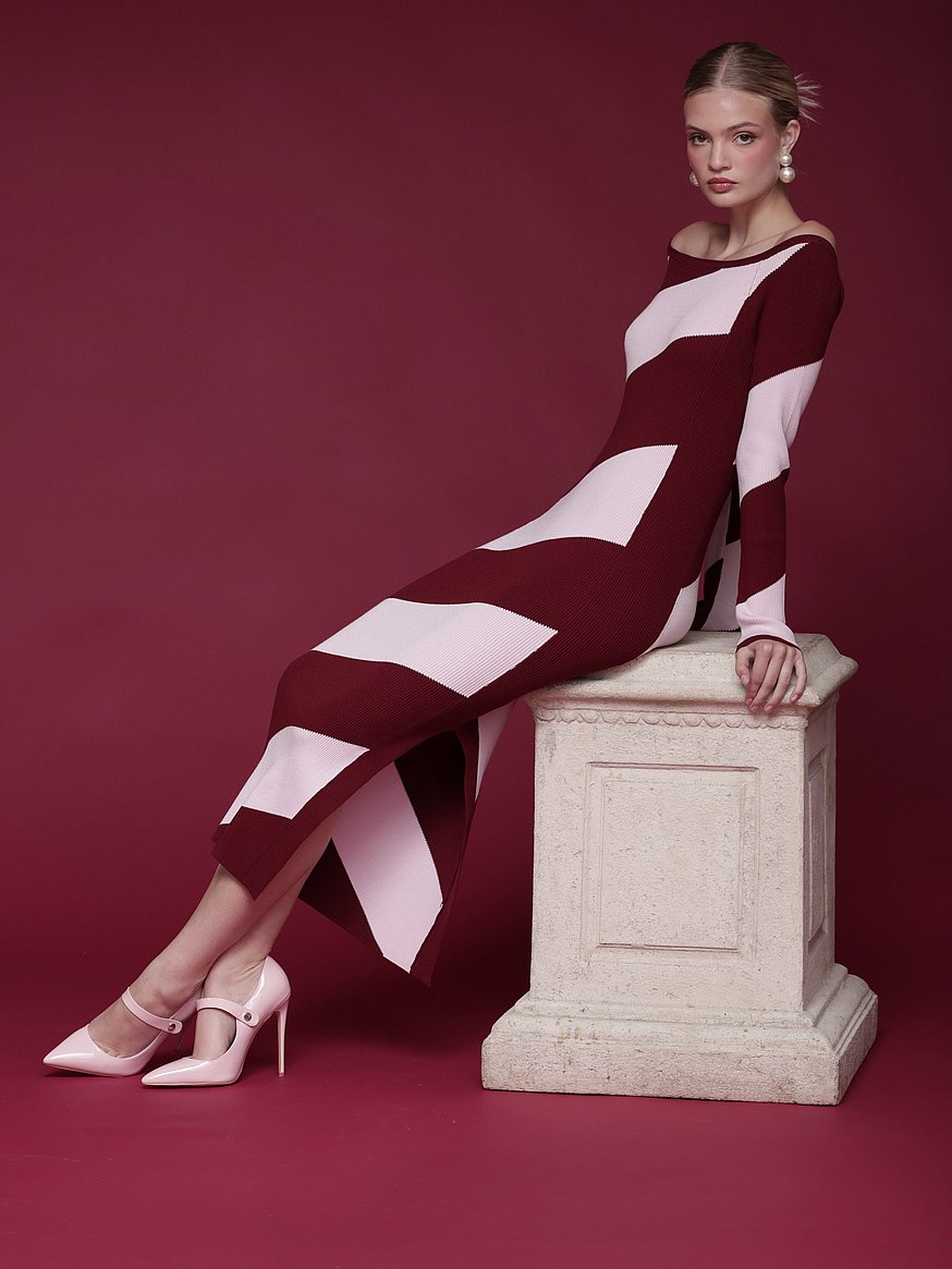 fitted lace wedding dress Sweet Salvation White Pink Red Striped Sweater Dress – Style Babes main image 0