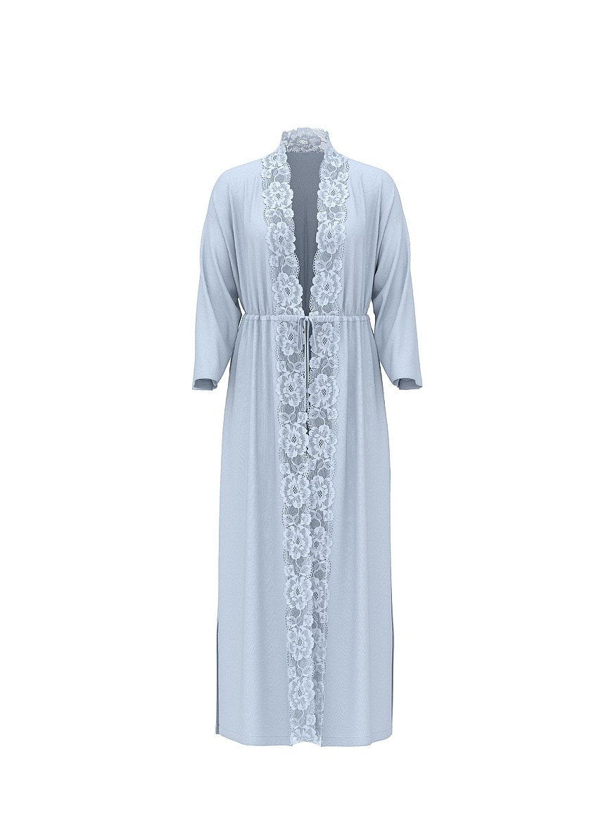 SoSoft™ Modal Ribbed Lace-Trim Long Robe