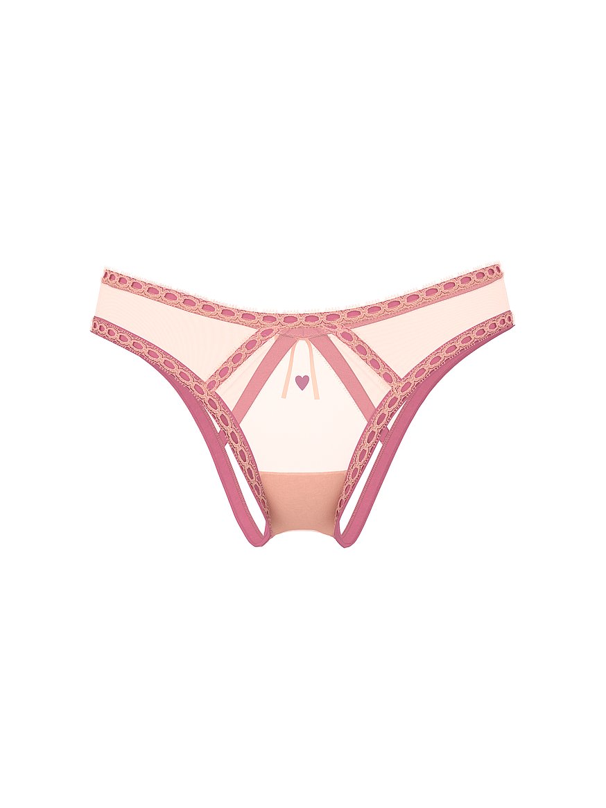 Buy Sheer Ribbon Slot Open-Back Brazilian Panty, Peach - Order