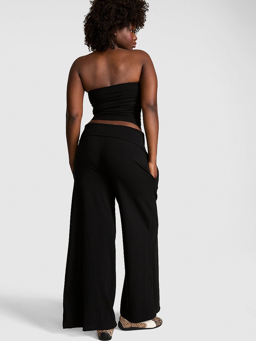Buy All-Day Cotton Foldover Wide-Leg Pants, - Order Bottoms online - PINK  US
