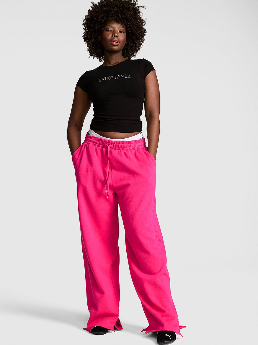 Buy Campus Fleece™ Wide-Leg Split-Hem Sweatpants, Hot Stuff