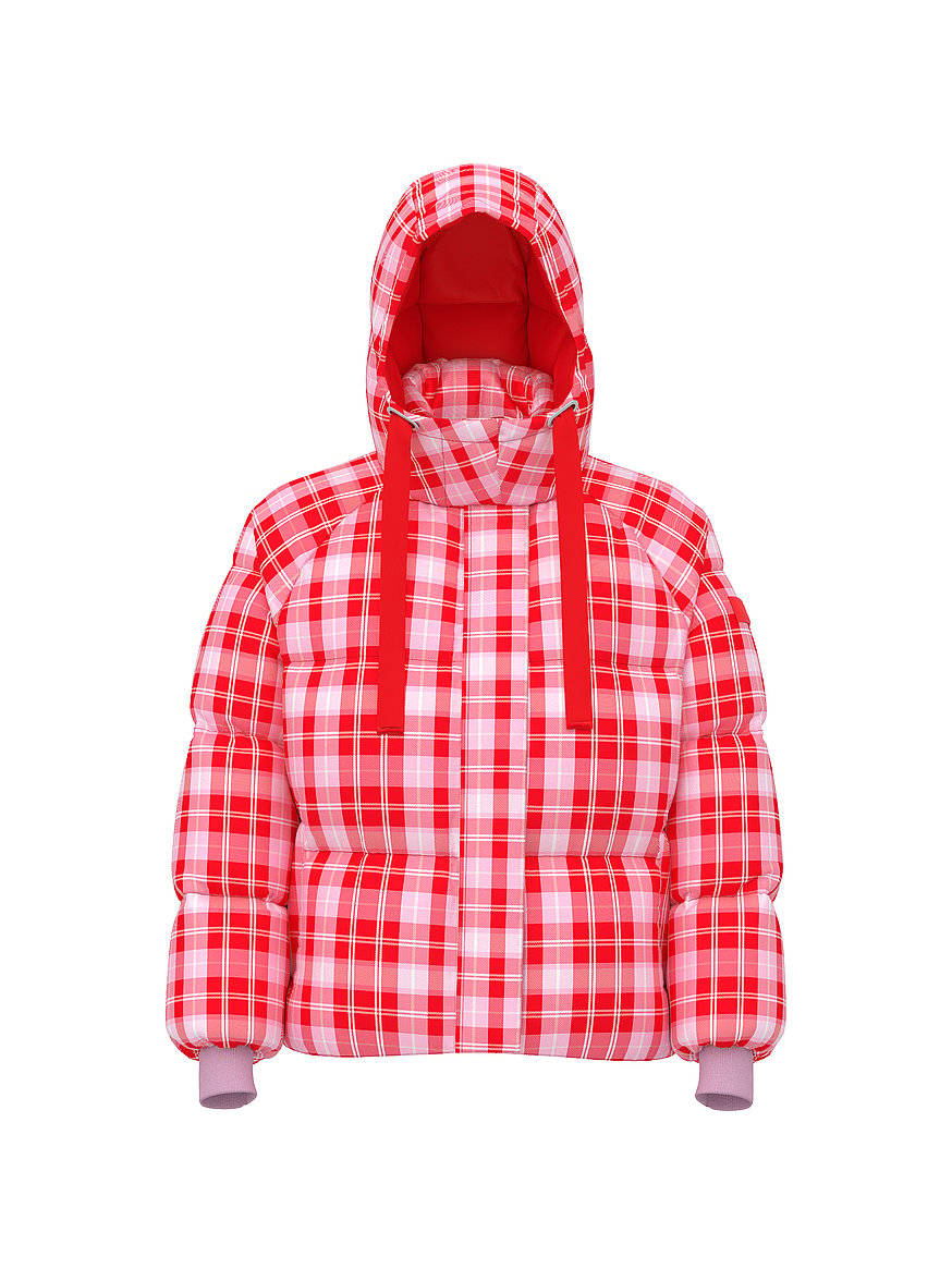 Buy Marshmallow Cropped Puﬀer Jacket, Bright Vermillion And Pink