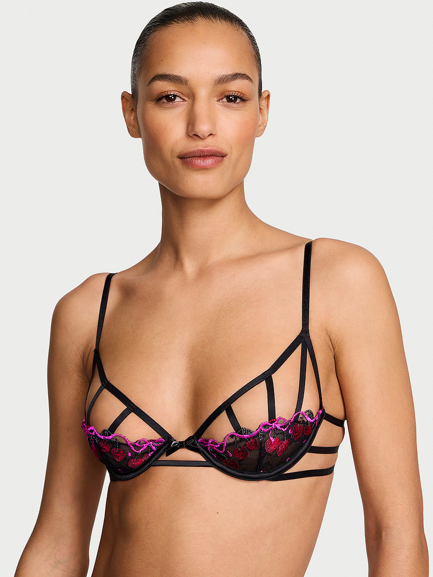 Buy Cherry Pop Embroidery Unlined Peekaboo Demi Bra, Black Cherry Pop -  Order Bras online - Victoria's Secret US