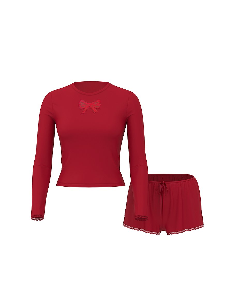 Buy SoSoft™ Modal Bow Long-Sleeve Tee & Short Set, Red Lacquer