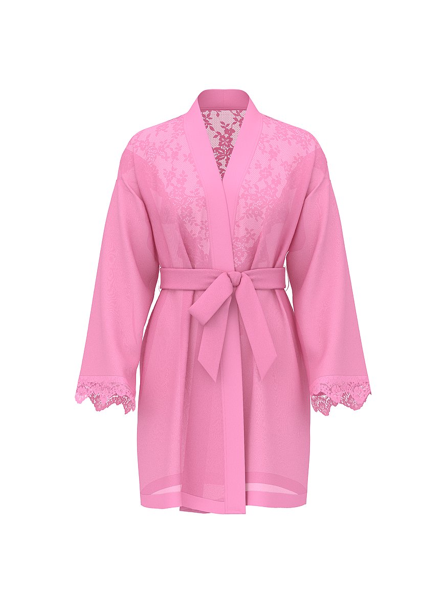 Buy Chiffon & Lace Short Robe, Rose Garden - Order Robes online