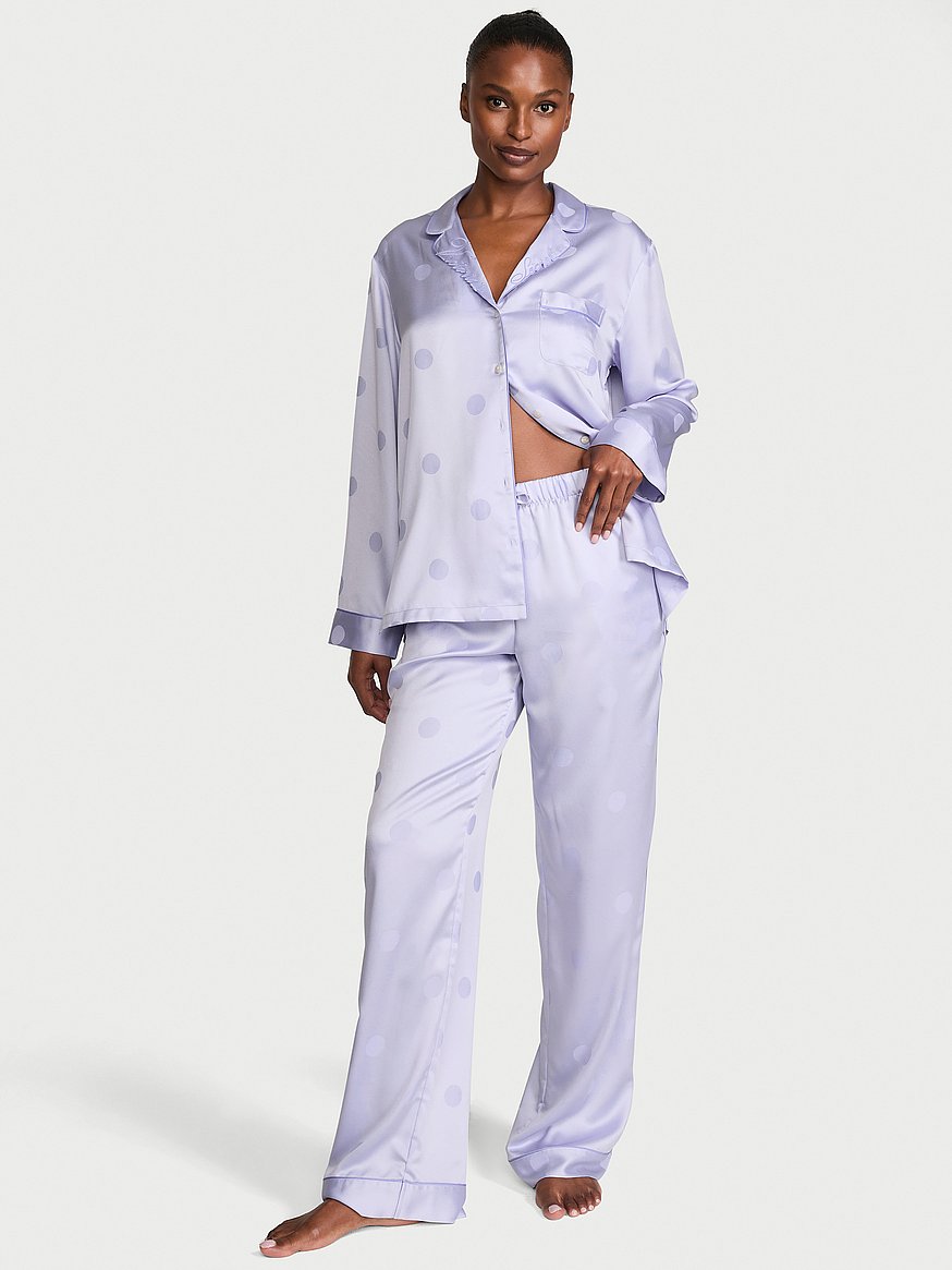 Buy Signature Satin Long Pajama Set, Icy Lavender - Order Pajamas