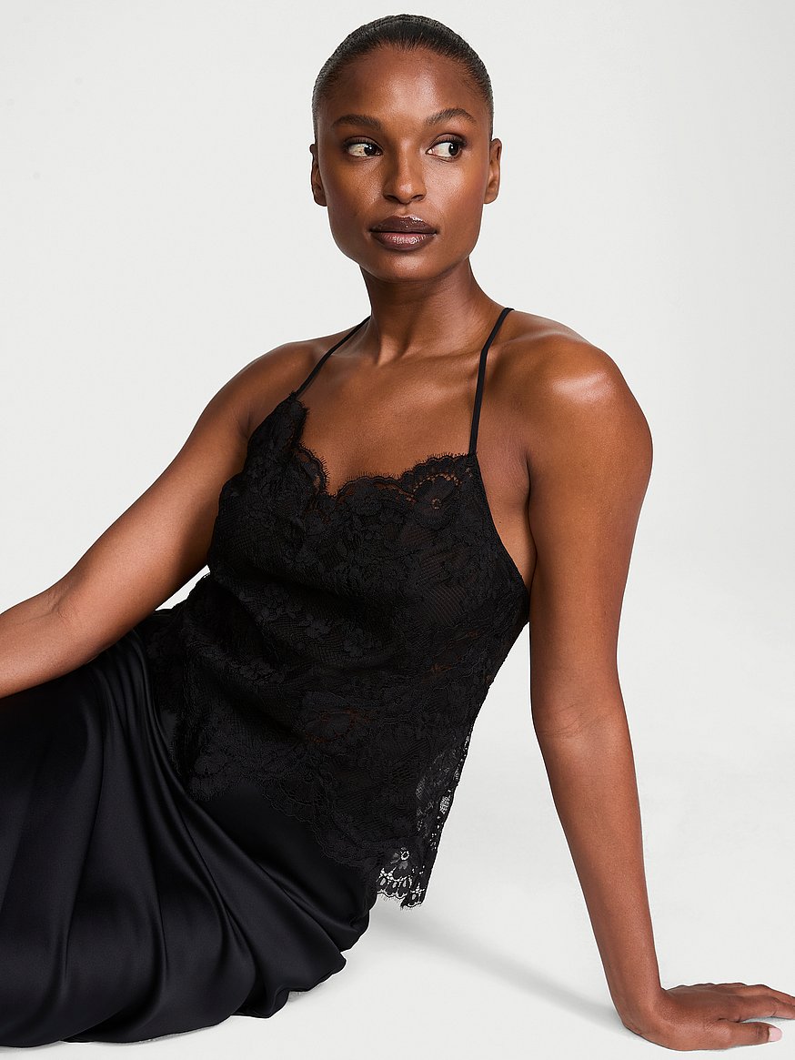 Buy Lace Scallop-Hem Cami, Black - Order Pajama Tops online