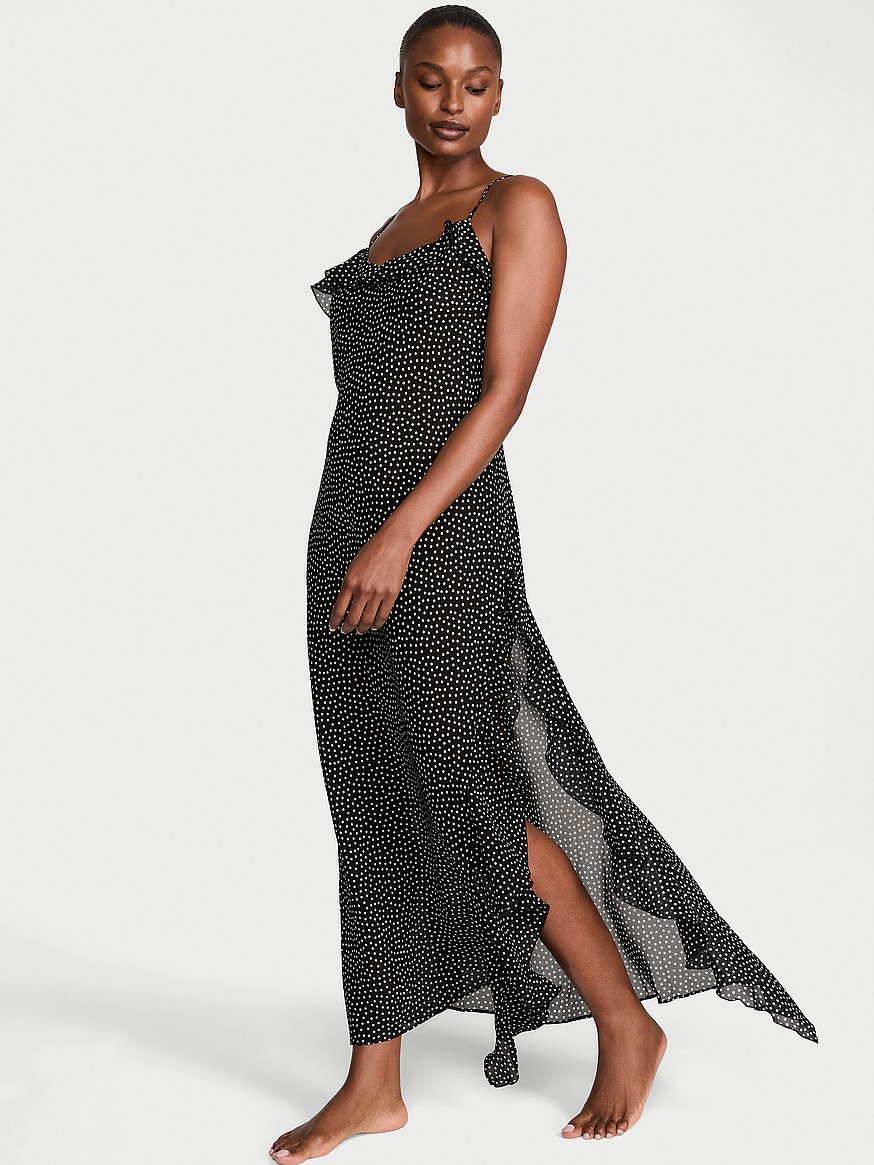 Buy Chiffon Polka Dot Flutter Maxi Slip Dress, Black & White Dots - Order  Slips online - Victoria's Secret US