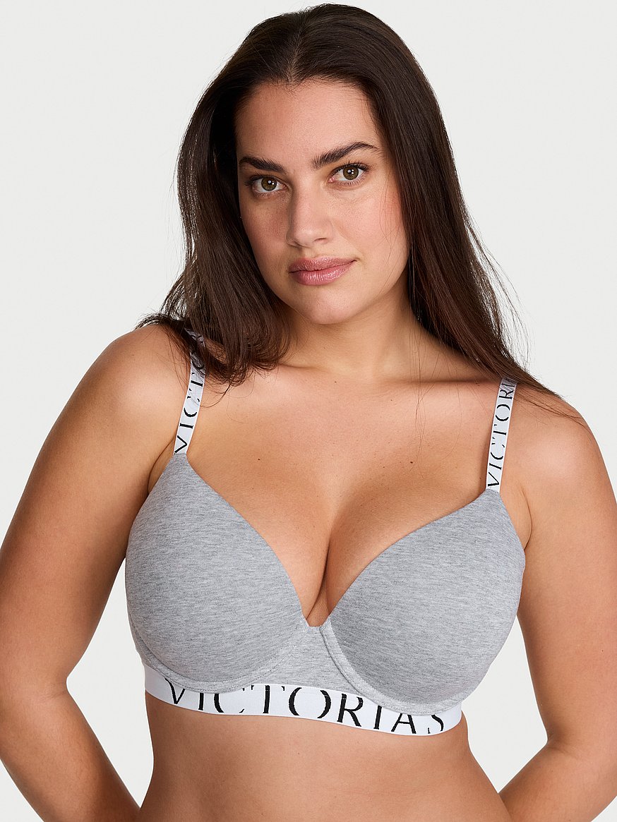 Buy Perfect Shape Cotton Exploded Logo Push-Up Bra, Medium Heather Grey -  Order Bras online - Victoria's Secret US