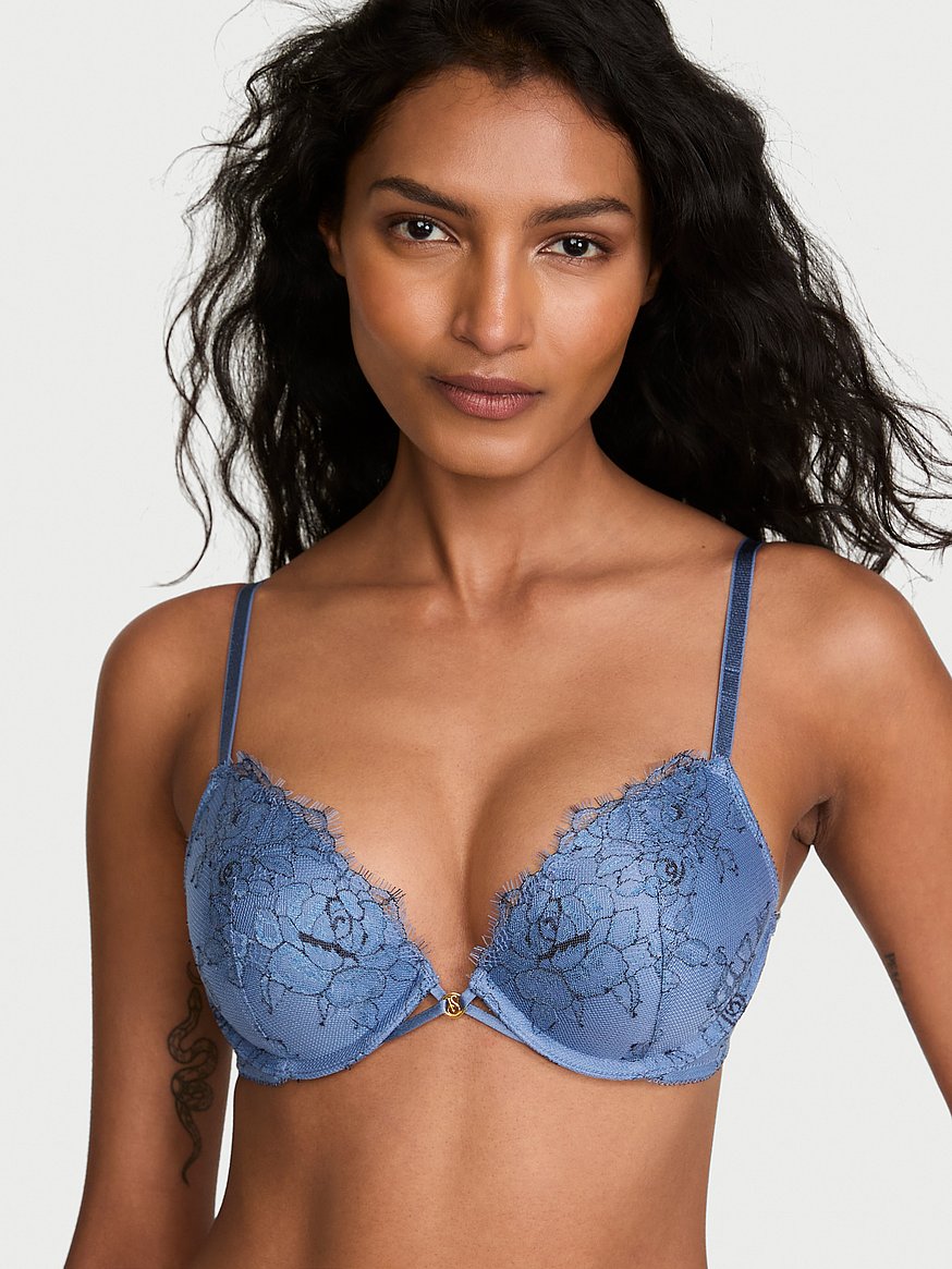 Buy Denim Rose Lace Push-Up Bra, Denim Blue - Order Bras online