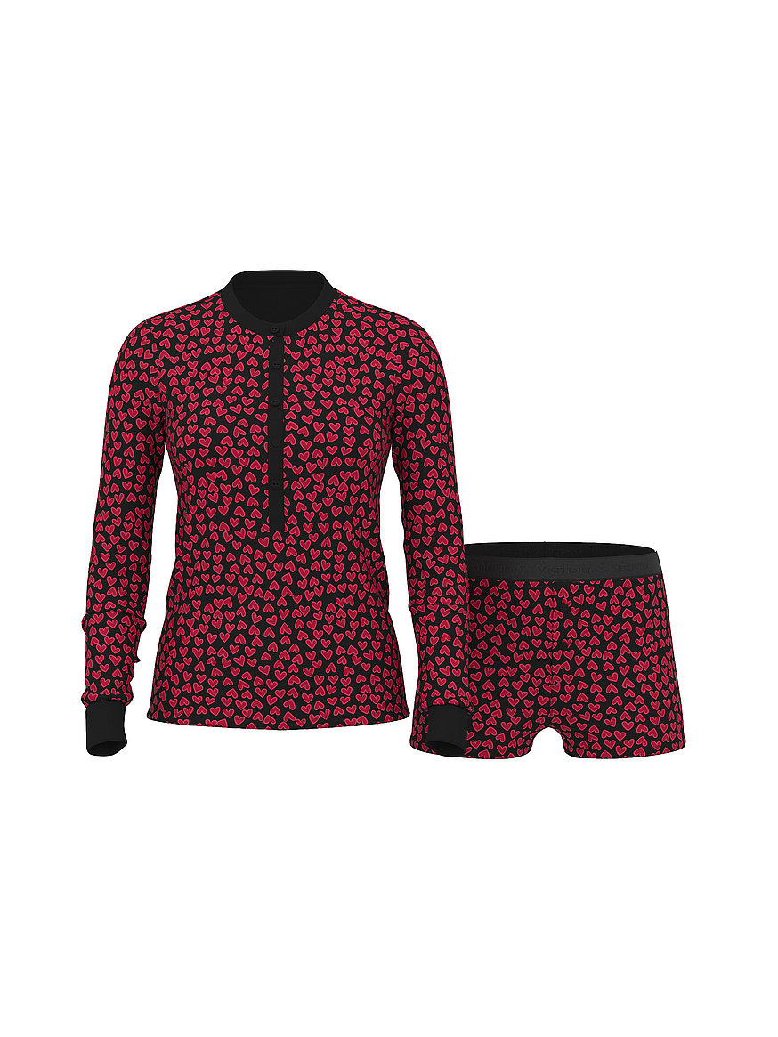 Buy Soft Thermal Henley Short Pajama Set, Black W Lipstick
