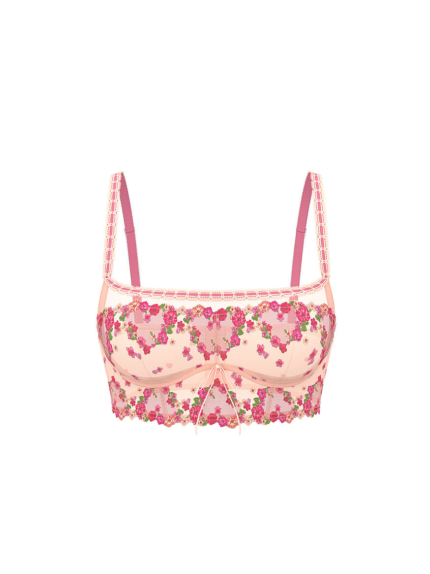 ♡BR96FS♡ Buy Hearts & Roses Embroidery Bra Top, Pink Hearts & Roses - Order
