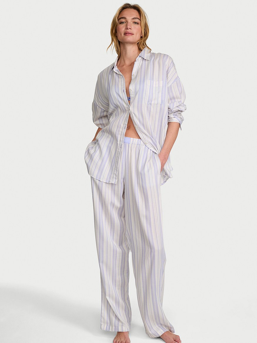 Buy Modal-Cotton Long Pajama Set, Icy Lavender Stripes - Order