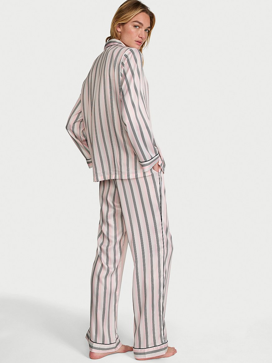 Buy Signature Satin Long Pajama Set, Angel Pink Stripes - Order