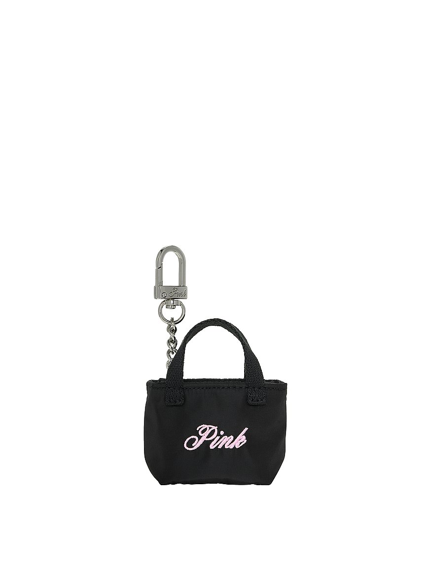 Buy Mini Tote Keychain Charm, Black With Pink Tulip Pink - Order