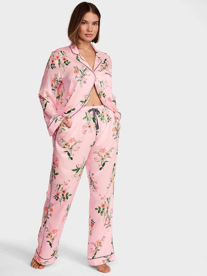 Buy Signature Satin Long Pajama Set, Angel Pink W Collar