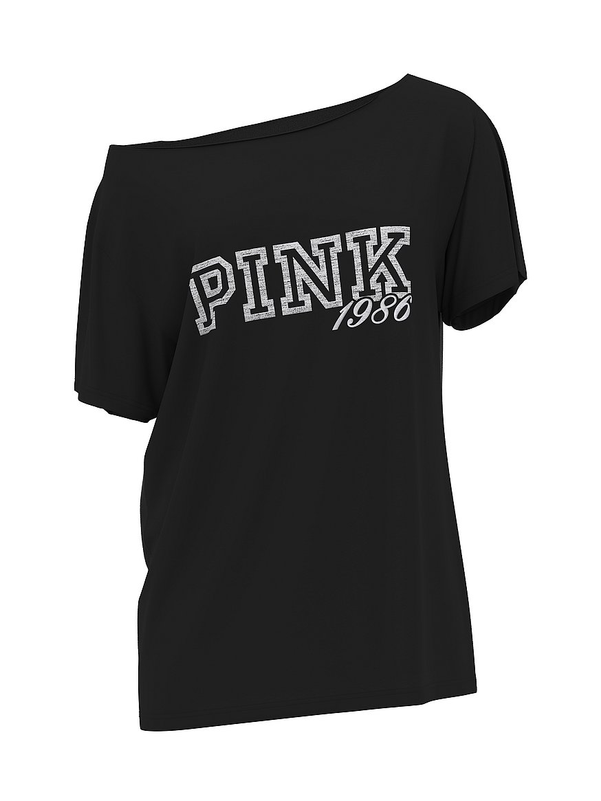 T-shirt Manches Courtes Victoria's Secret PINK - Motif 'Coffee Is The New Black' - Neuf Avec étiquettes (NWT) - Coupe Crew Neck