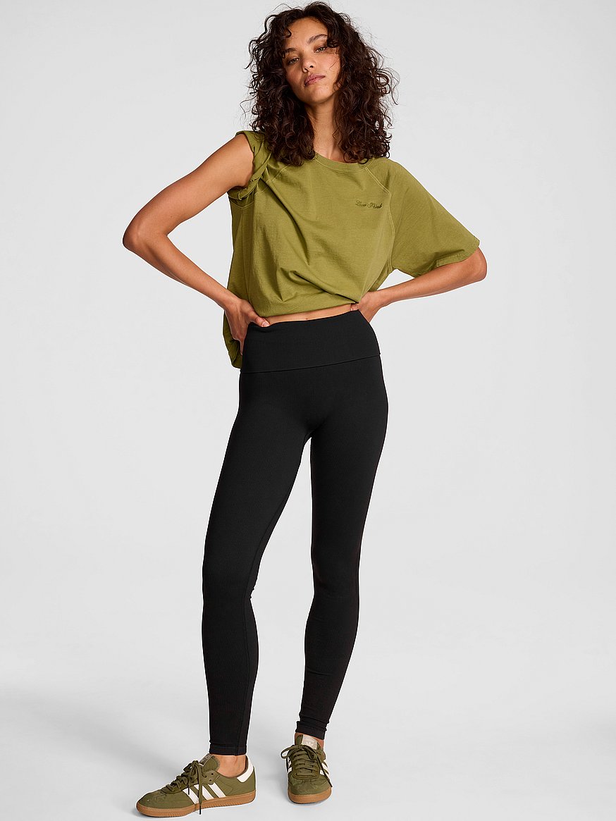 Buy Soft Seamless Foldover Leggings, Logo Pure Black - Order