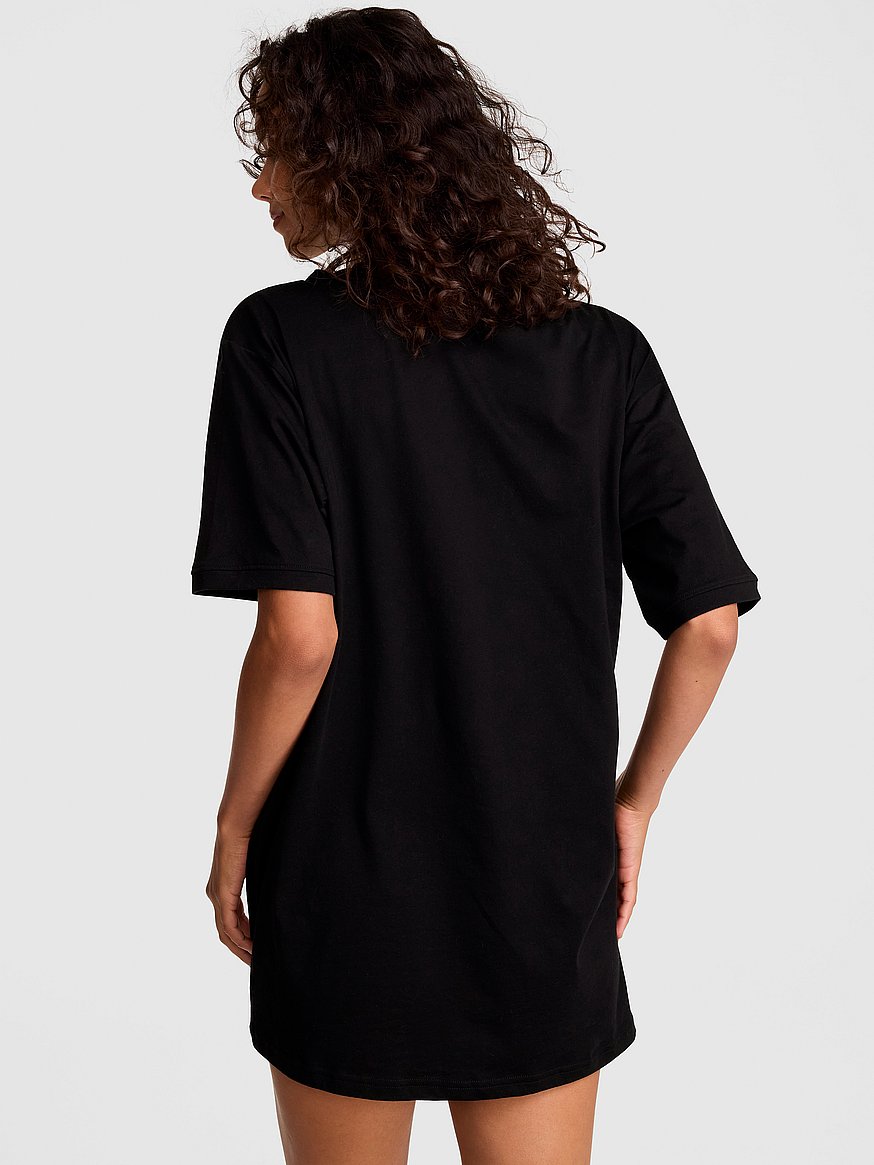 Pink Campus Cotton Women T-Shirt Dress - Black