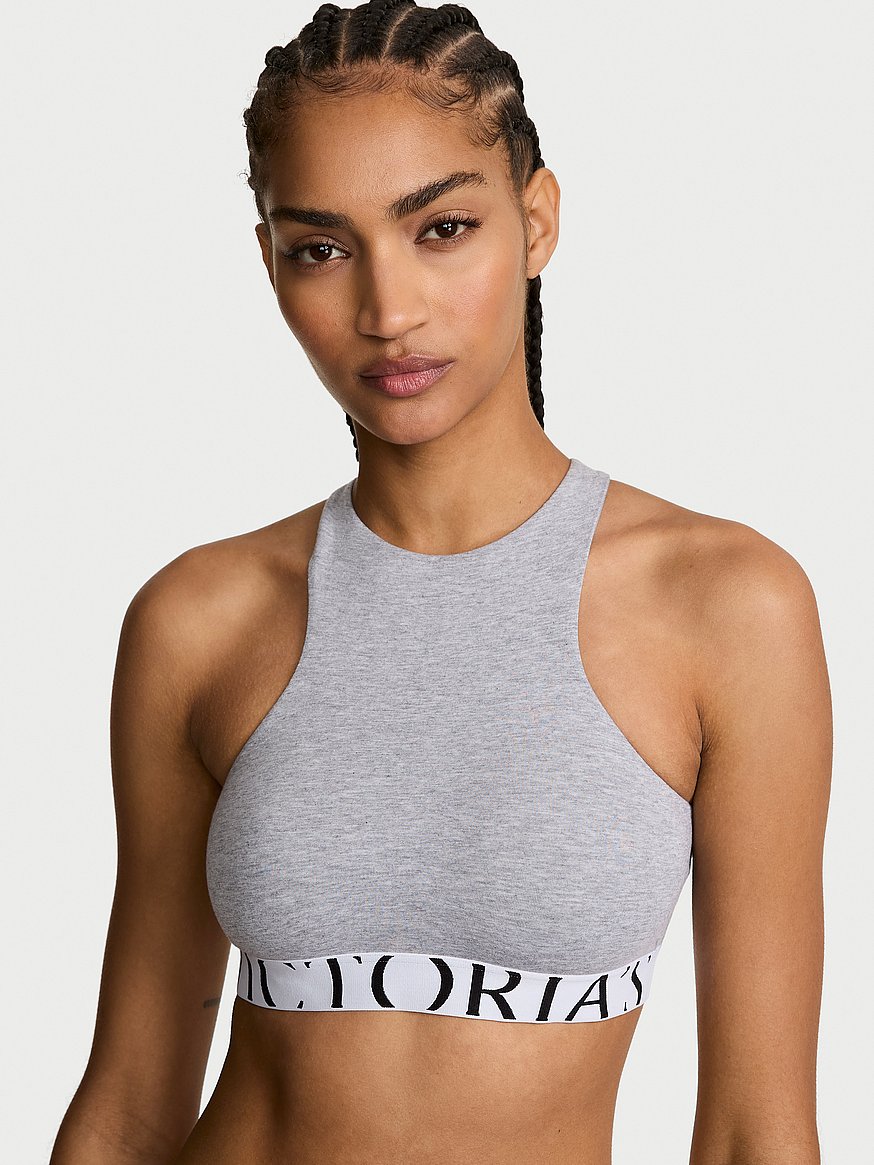 Cotton Exploded Logo Unlined High-Neck Bralette