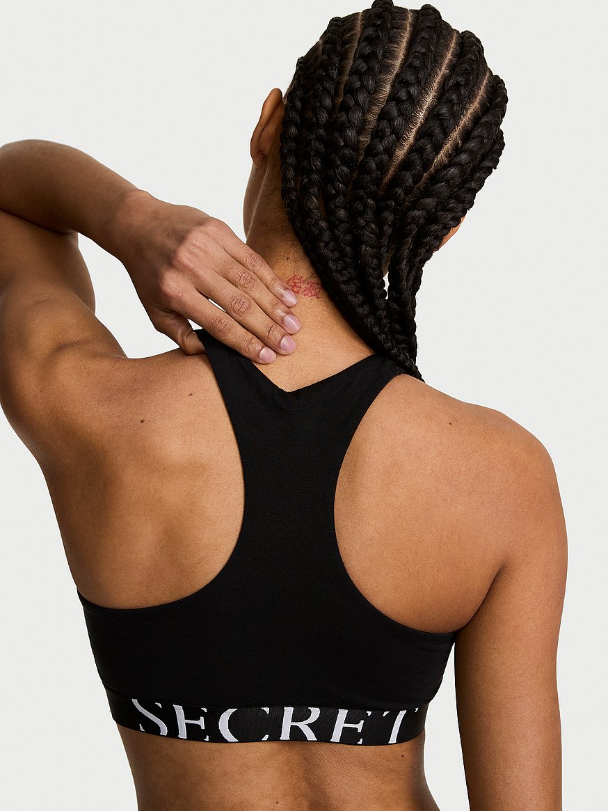 Cotton Exploded Logo Unlined High-Neck Bralette