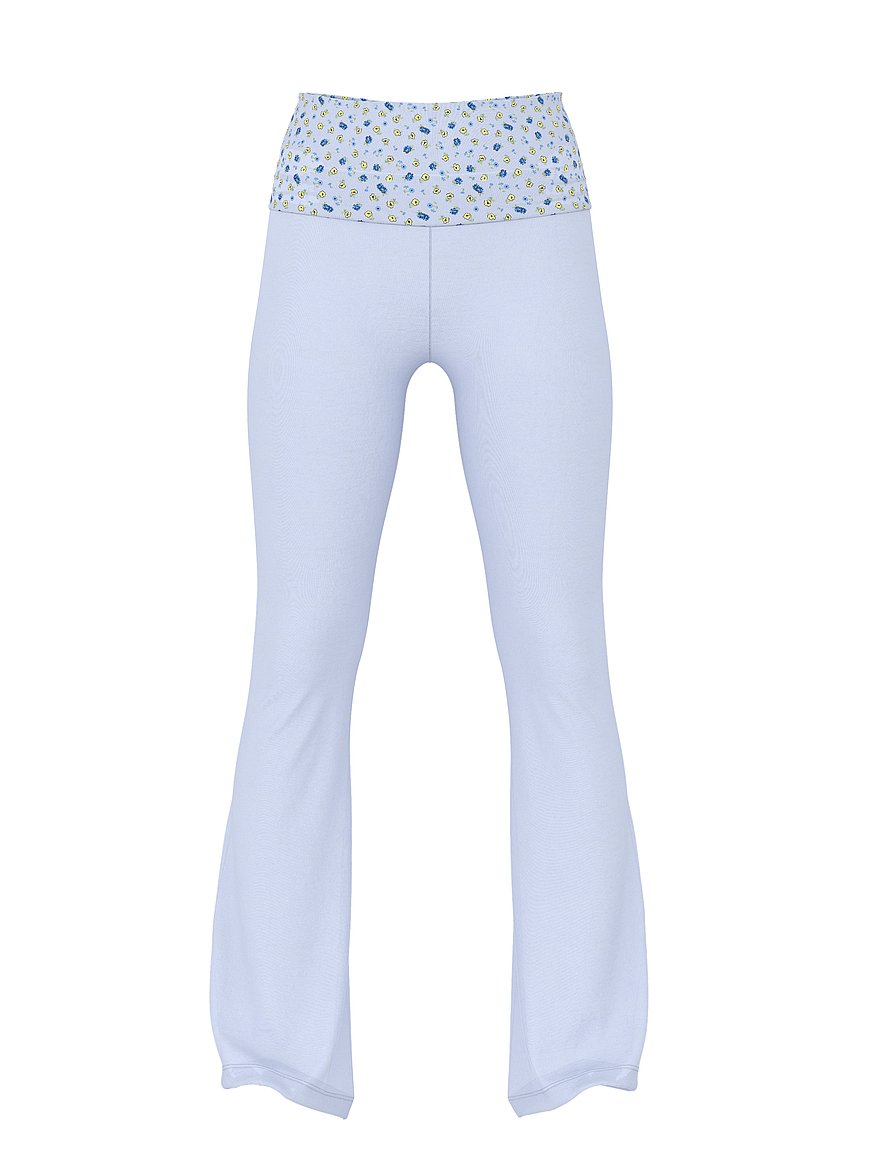 Buy Mercer Cotton Foldover Flare Pant, Blue Daisy Print - Order