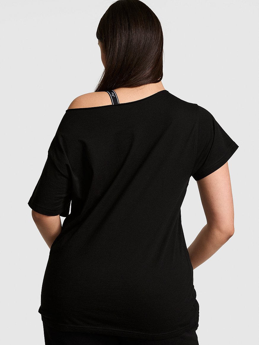 Buy Campus Cotton™ Off-The-Shoulder Tee, Pure Black - Order Tops