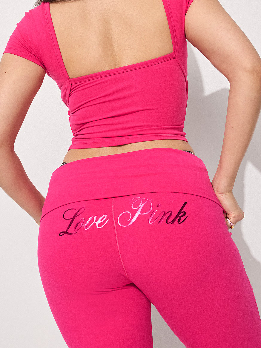 新品Victoria's Secret PINK ヴィクシー　ヨガパンツ S Victoria's Secret PINK Women's Y2K Fold Over Yoga Pants Pink