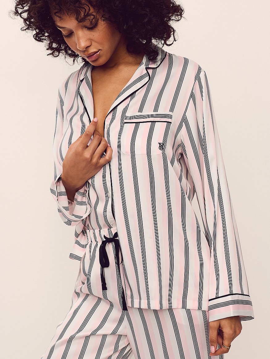 Buy Signature Satin Long Pajama Set, Angel Pink Stripes - Order