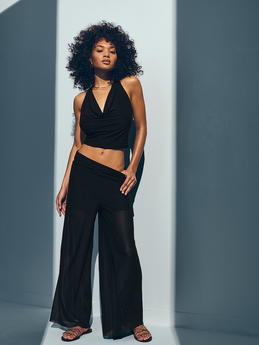 Buy Beachwear Mesh Foldover Pants, Pure Black - Order Bottoms