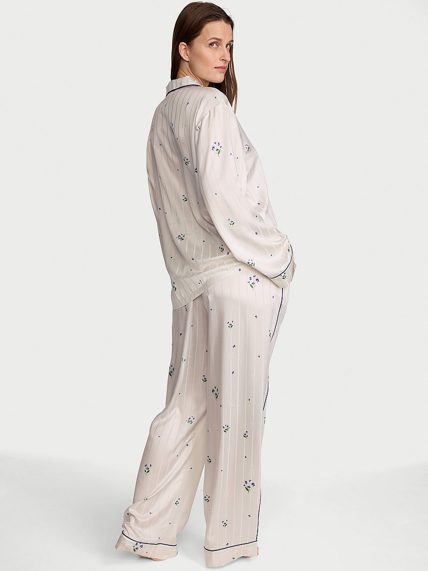 Buy Signature Satin Long Pajama Set, Coconut White Floral - Order