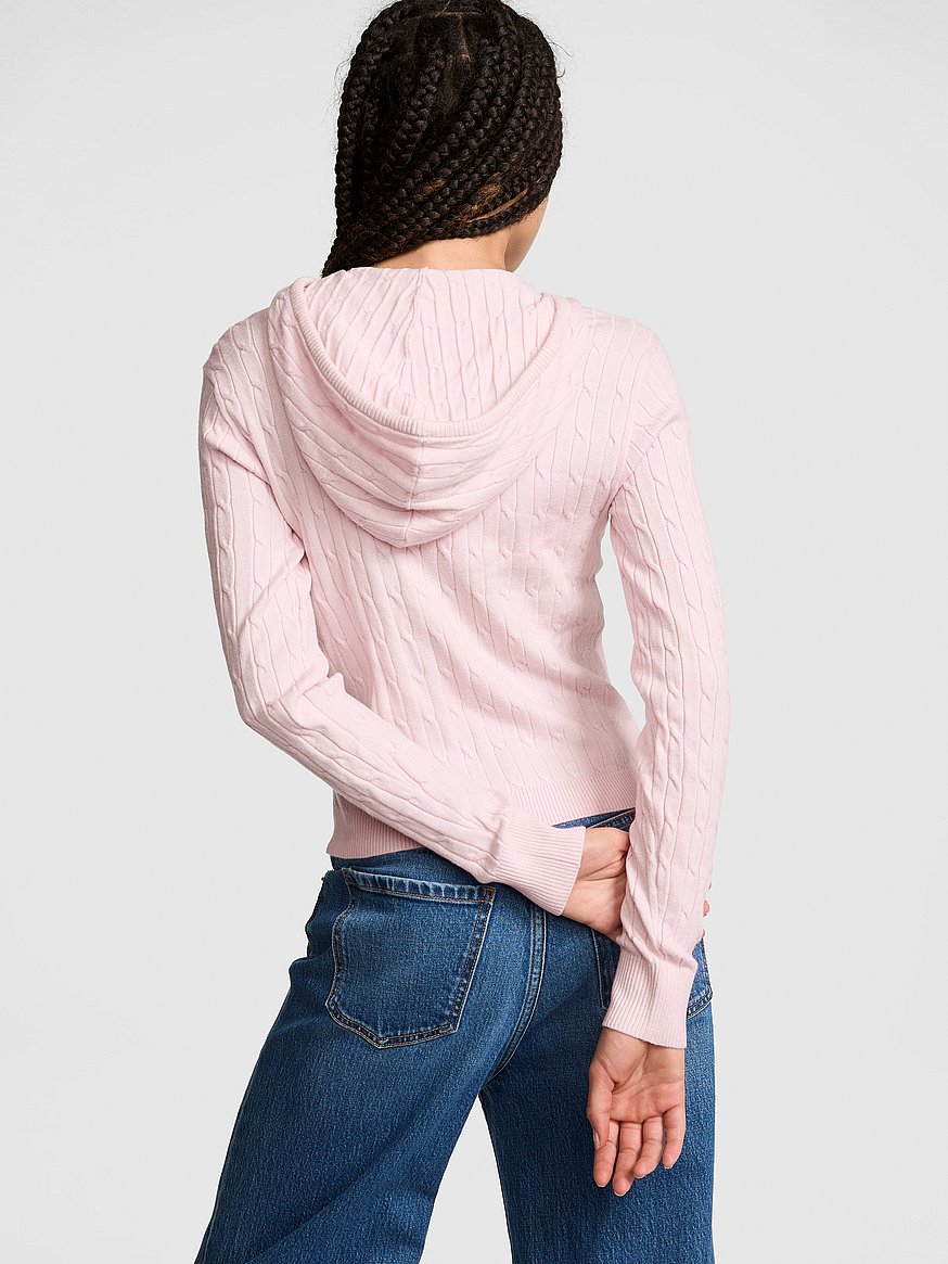 Buy Hudson Cable Knit Full Zip Hoodie, Pink Tulip - Order Hoodies