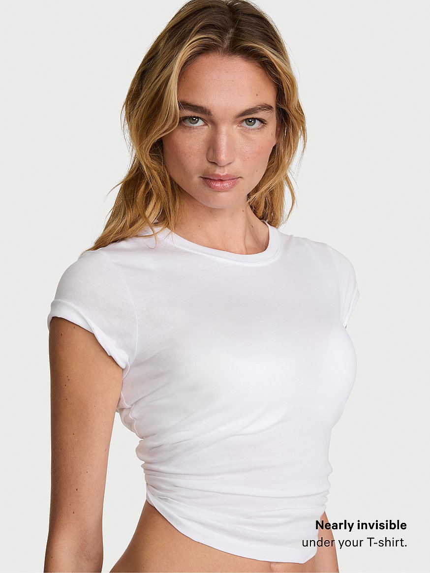 Perfect Shape Cotton Shadow Stripe Lace-Trim Push-Up Bra