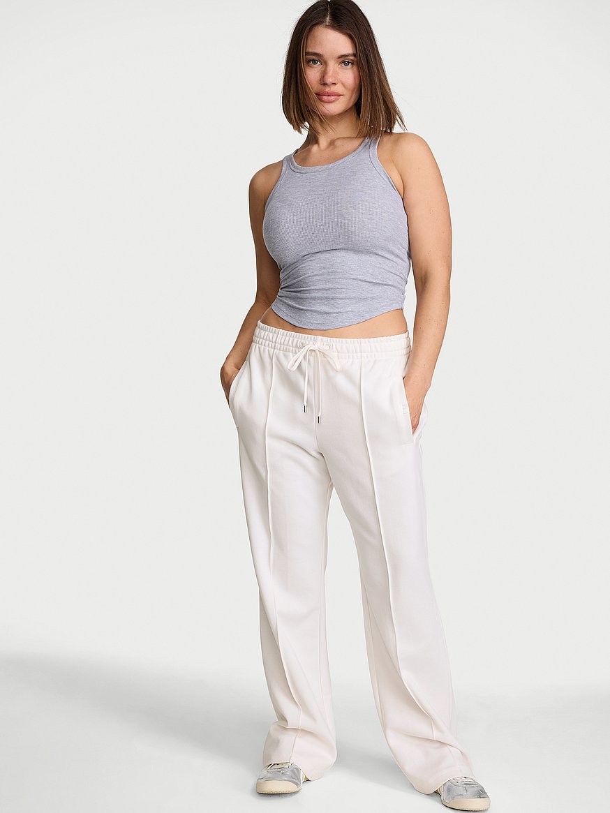 Buy Bridal Pique Knit Flare Track Pant, Coconut White - Order Bottoms  online - Victoria's Secret US